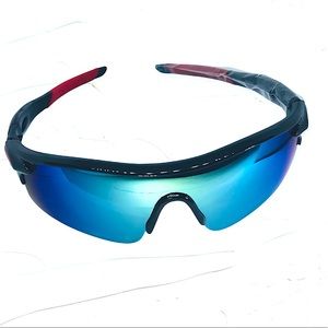 Black & Red with Blue Mirrored Sport Sunglasses UV400 Deadstock NEW NWT